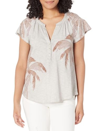 NIC+ZOE Nic+zoe Placed Palm Flutter Sleeve Henley - Multicolor