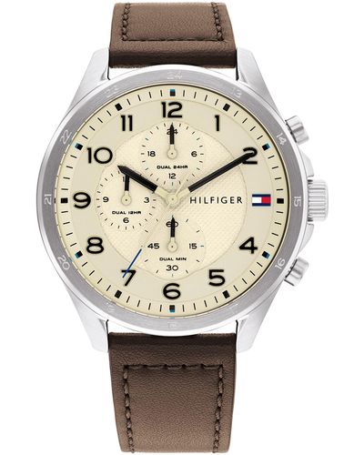 Tommy Hilfiger Stainless Steel Case And Calfskin Strap Watch - Natural