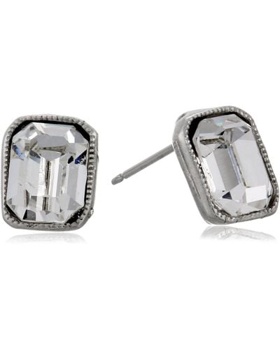 Ben-Amun Silver-tone Radiant-cut Crystal Stud Earrings - Black