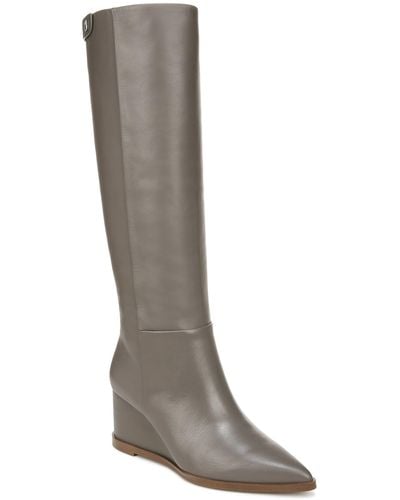 Franco Sarto S Estella Pointed Toe Wedge Tall Boot Graphite Gray Leather 5.5 M - Brown
