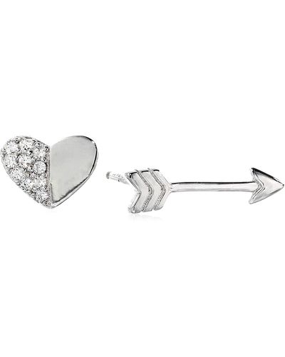 Amazon Essentials Rhodium Over Sterling Silver Cubic Zirconia Heart And Arrow Demi Fine Earrings - Black