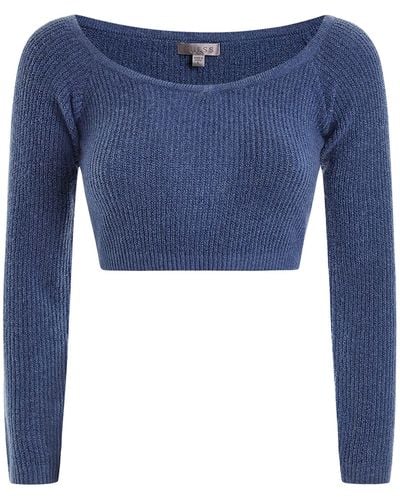 Guess Long Sleeve Off Shoulder Midori Sweater - Blue