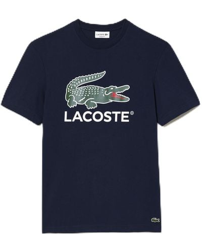 Lacoste Regular Fit Short Sleeve Crew Neck Tee Shirt W/large Croc Graphic On The Front Of The Chest - Blue