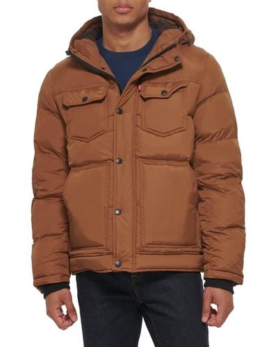 Levi's Heavyweight Mid-length Hooded Military Puffer Jacket - Brown