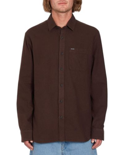 Volcom Caden Solid Long Sleeve Button Down Shirt - Brown