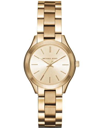 Michael Kors Mk3512 Ladies Slim Runway Gold Plated Bracelet Watch - Natural