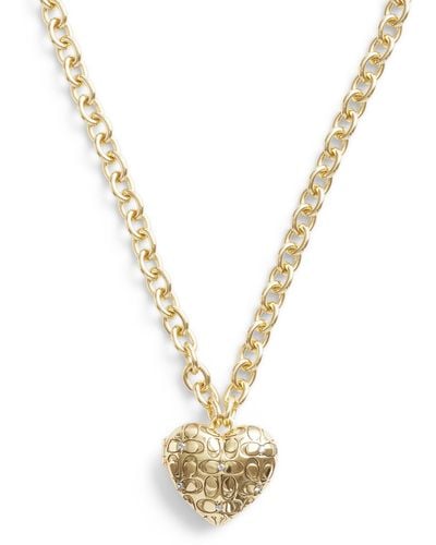COACH S Signature Quilted Heart Locket Necklace - Metallic
