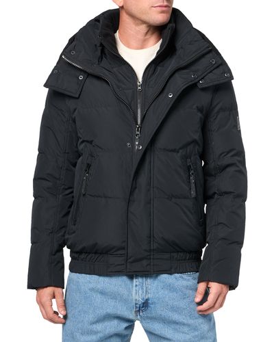 Andrew Marc Short Quilted Inner Bib Attached Down Fill Phoenix Down Bomber Hybrid - Gray