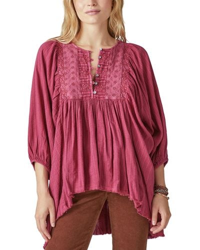 Lucky Brand Loose-fit Lace Yoke Tunic - Red