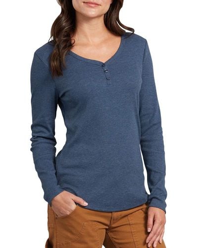 Dickies Plus Size Long-sleeve 3-button Henley Shirt - Blue