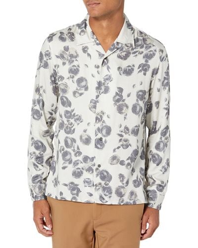 John Varvatos Charlie Camp Collar Long Sleeve Shirt - Gray