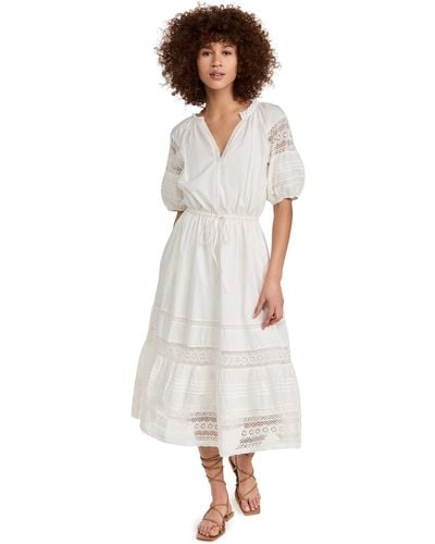 Velvet By Graham & Spencer Womens Andy Cotton Lace Midi Length Puff Sleeve Casual Dress - White