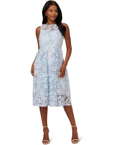 Adrianna Papell 3d Embroidered Fit And Flare Dress - Blue