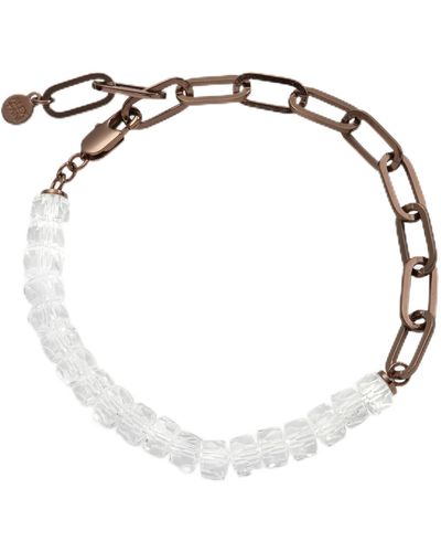 ALEX AND ANI Aa762223sc,clear Crystal Beaded And Chain Adjustable Bracelet,shiny Chocolate,brown - White