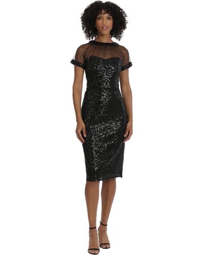 Maggy London Illusion Neck Sequin Cocktail Dress In Navy