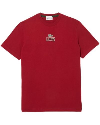 Lacoste Regular Fit Short Sleeve Crew Neck Tee Shirt W/small Croc Graphic On The Front Of The Chest - Red