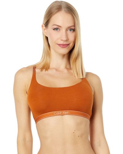 Calvin Klein Pure Ribbed Unlined Bralette in Caramel Brown Size S