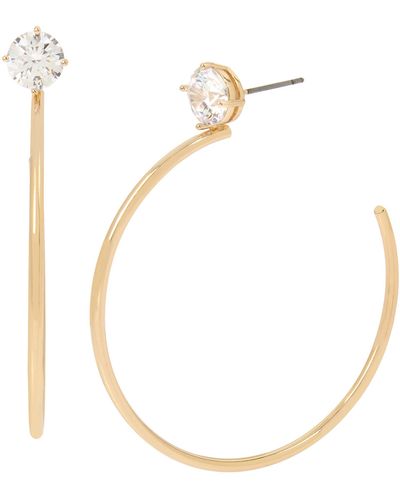 Jessica Simpson Cz Stone Hoop Earrings - Metallic