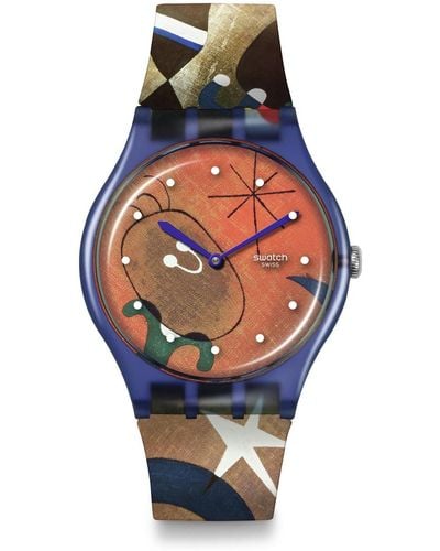 Swatch Casual Bioceramic Watch Blue Art Journey Miro's & Bird In The Moonlight - Orange
