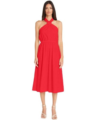 Maggy London Halter Neck With Circle Trim Detail Cotton Poplin Dress Party Occasion Date Guest Of - Red