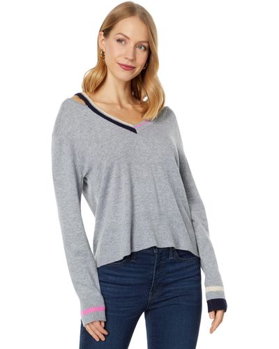 Monrow Ht1312-wool Cash V-neck Sweater W/cut Out - Gray