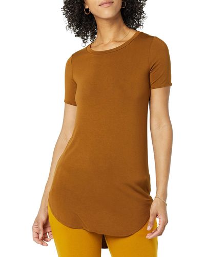Daily Ritual Jersey Standard-fit Short-sleeve Open Crewneck Tunic - Brown