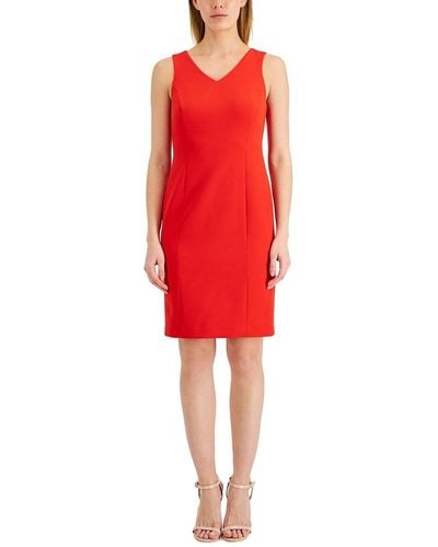 Anne Klein Ridge Crest V-neck Sheath Dress - Red