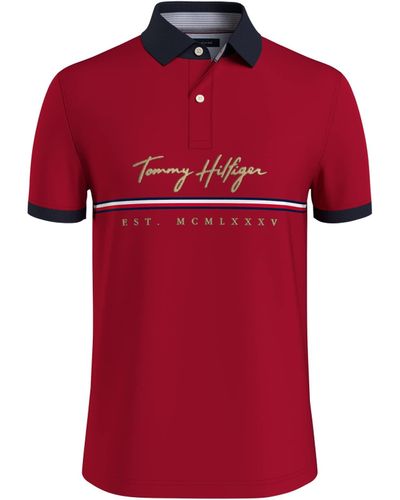 Tommy Hilfiger Big & Tall Short Sleeve Cotton Pique Flag Graphic Polo Shirt In Regular Fit - Red