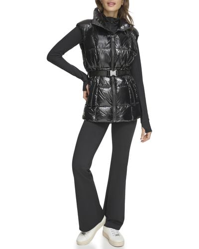 DKNY Performance Puffer Vest Belted Wet Sire - Black