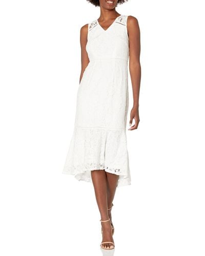 Adrianna Papell Lace Midi Length Sheath Dress - White