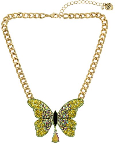 Betsey Johnson S Butterfly Stone Pendant Necklace - Metallic