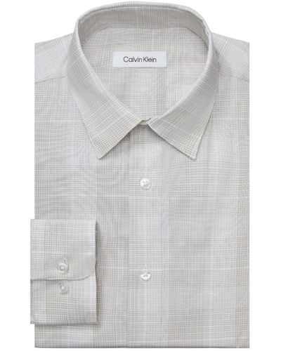 Calvin Klein Dress Shirts Non Iron Stretch Regular Fit Check - Gray