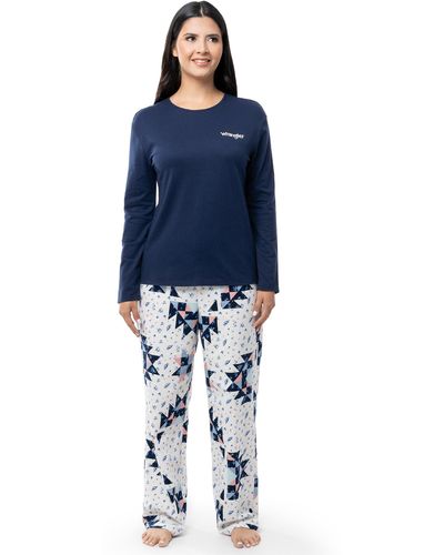 Wrangler Jersey Top And Flannel Pant Sleep Pajama Set - Blue