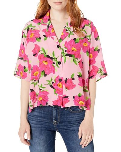 The Kooples Button Down Blouse With A Peony Flower Print Shirt - Pink