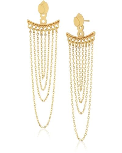 Satya Jewelry Gold Plated Petals Chain Earrings Jacket - Metallic