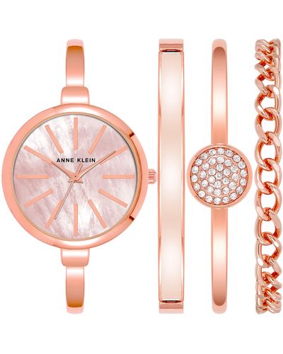 Anne Klein Bangle Watch And Bracelet Set - Pink