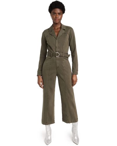 PAIGE Longsleeve Anessa Jumpsuit W/self Tie Cropped Wide Leg In Vintage Brushed Olive - Green