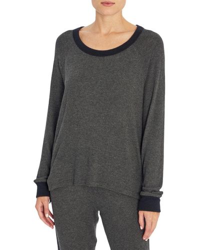 Three Dots Color Block Raglan Sleeve Sweatshirt - Gray