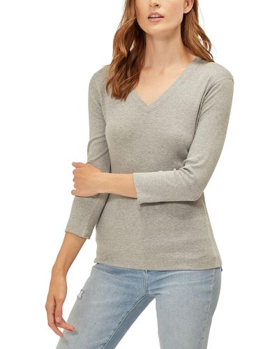 Three Dots Essential Heritage 3/4 Sleeve V-neck Tee - Gray