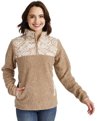 Vera Bradley Snap Collar Fleece Pullover Sweatshirt With Pockets - Brown