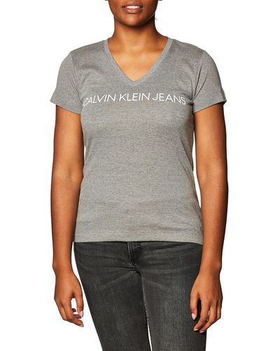 Calvin Klein Short Sleeve Cropped Logo T-shirt - Gray