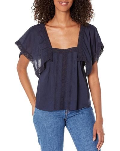 Rebecca Taylor Womens Lace Insert Top Blouse - Blue