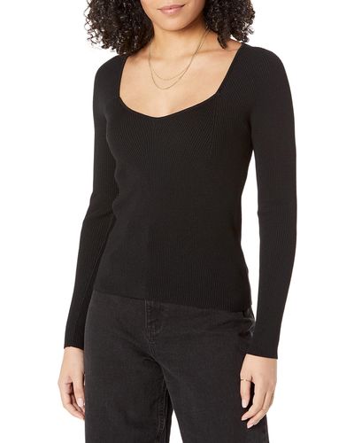 The Drop Victoria Cropped Ribbed Sweetheart Neckline Sweater - Black