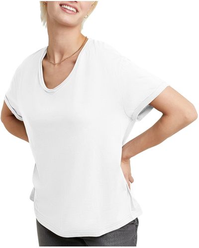 Hanes Originals V-neck Short Sleeve T-shirt With Raw Edge - White