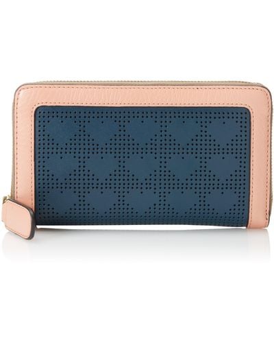 Orla Kiely Punched Love Heart Big Zip Wallet,shell Pink,one Size - Blue