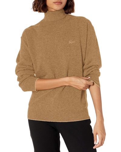 Lacoste Long Sleeve Wool Turtleneck Sweater - Natural