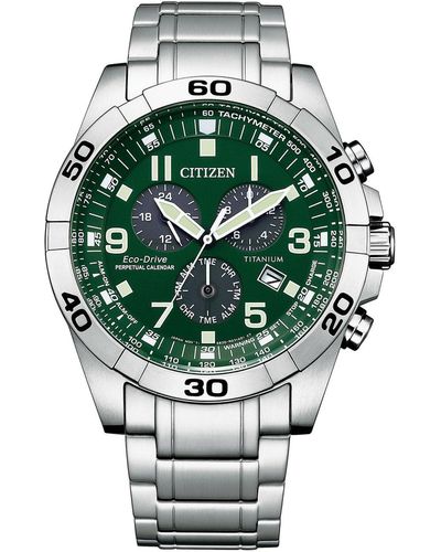 Citizen Eco-drive Weekender Sport Casual Brycen Chronograph Watch In Super Titanium - Green