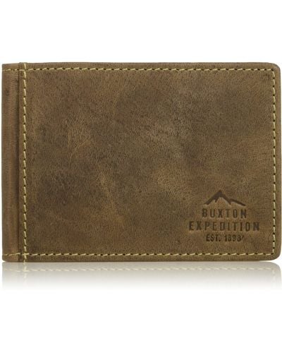 Buxton Expedition Ii Rfid Leather Front Pocket Money Clip Wallet - Green