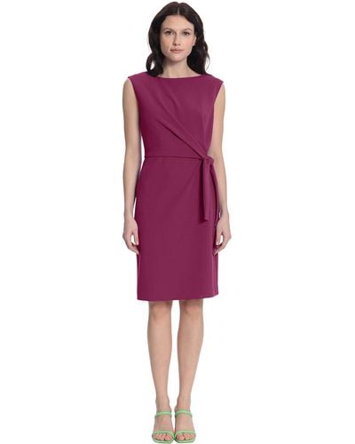 Donna Morgan Sleeveless Boatneck Side Gathering And Tie Dress - Purple