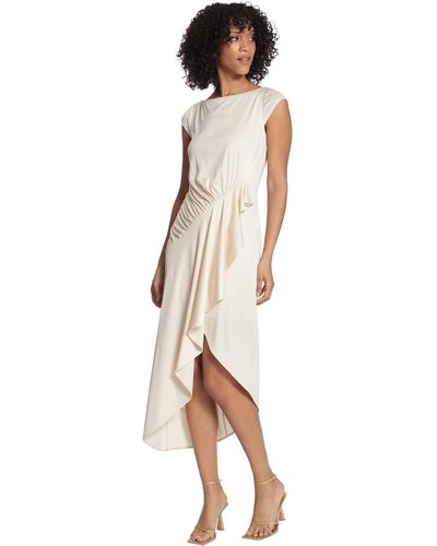 Maggy London Cap Sleeve Hi-low Dress With Asymmetric Draping - White